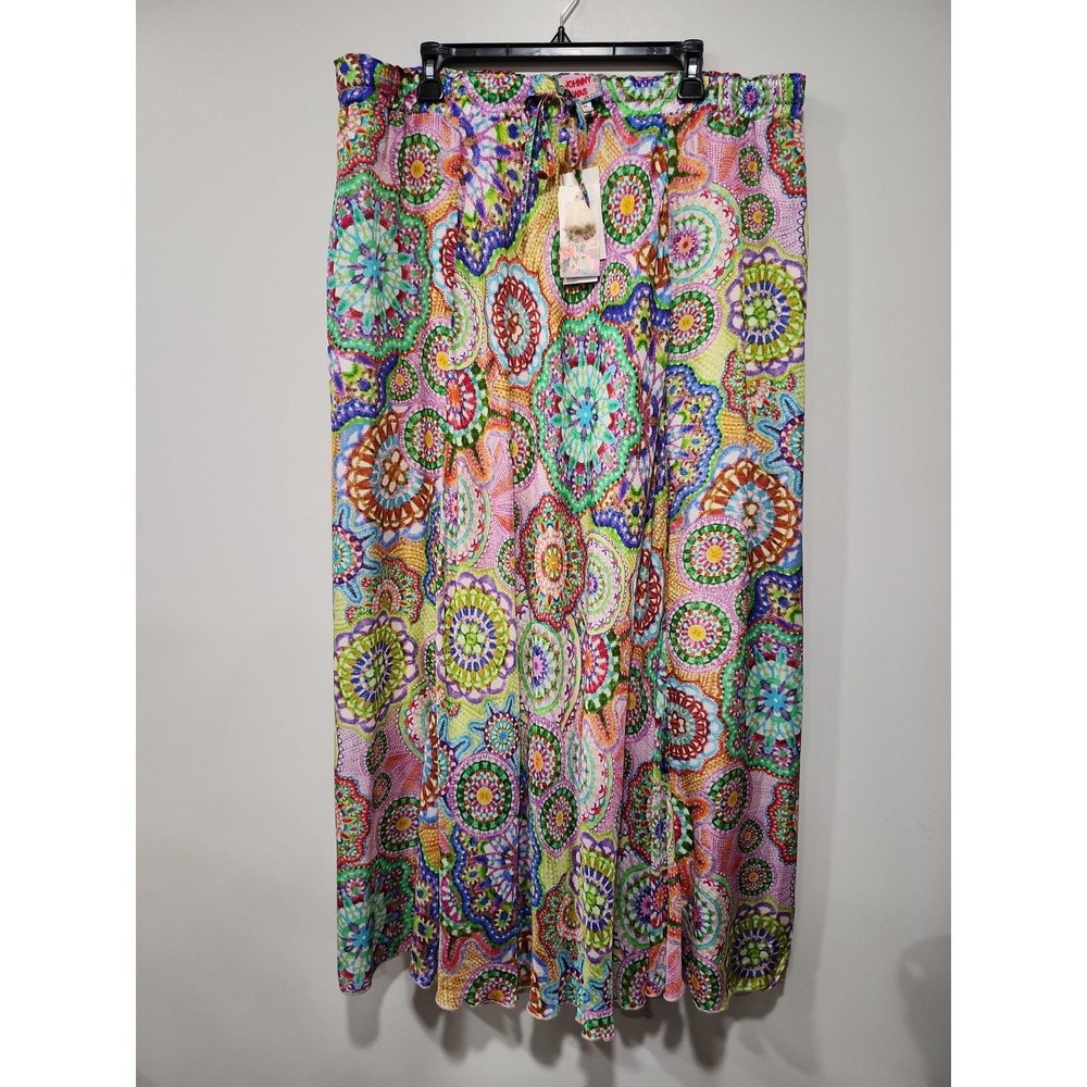 Johnny Was NWT Kiki Skirt Womens XXL Napperon Floral Print 100% Silk Boho Chic